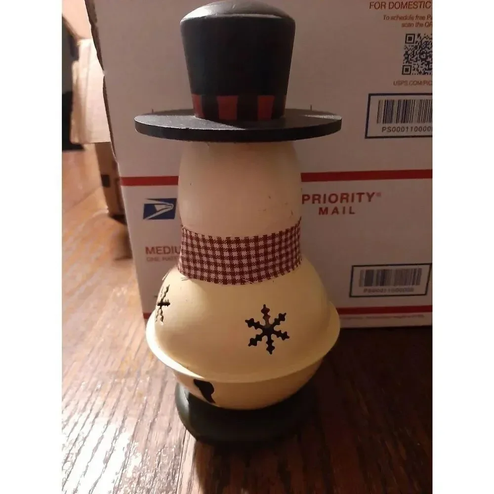 Snowman Bell Farmhouse Christmas Holiday Table Light Decor Ivory Black Burgandy